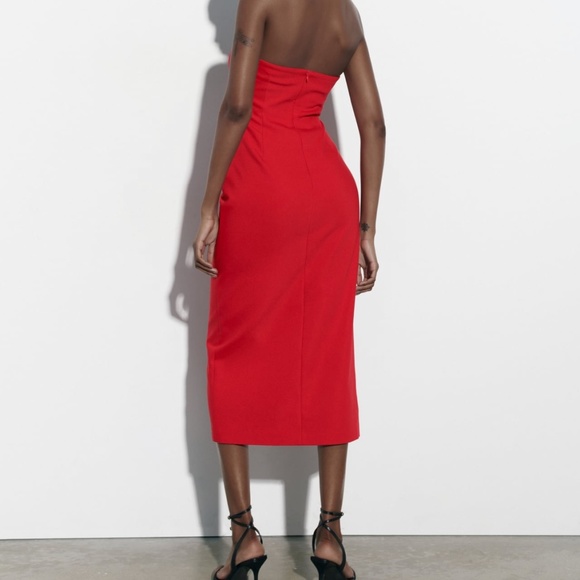 Zara limited edition celeb style ruched tube midi dress with slit - Picture 3 of 8